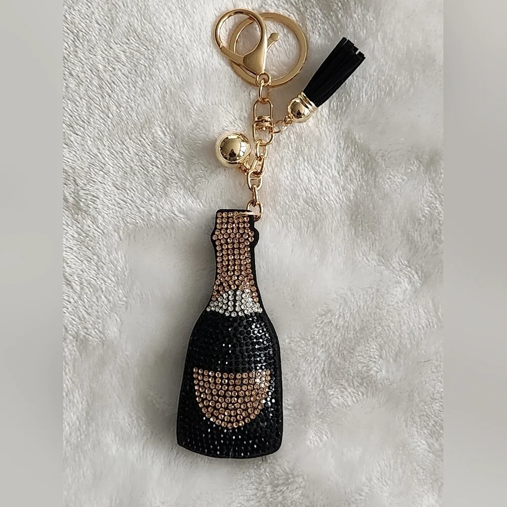 Elegant Champagne Bottle Keychain New Years Eve Bag Charm